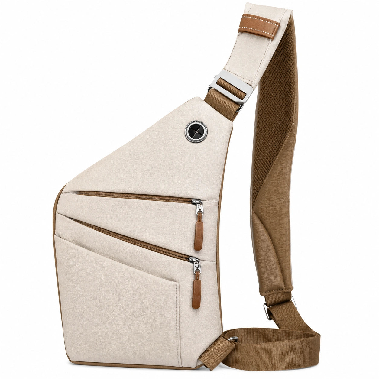 Bandolera Cruzada Unisex con Múltiples Compartimentos Beige/Marrón