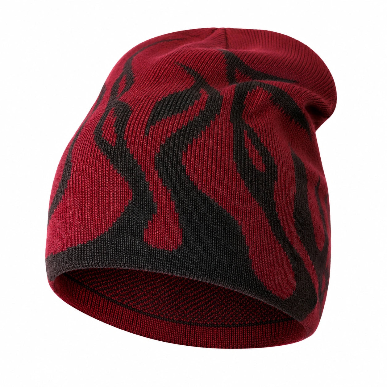 Gorro de Punto con Diseño de Llamas Rojo y Negro