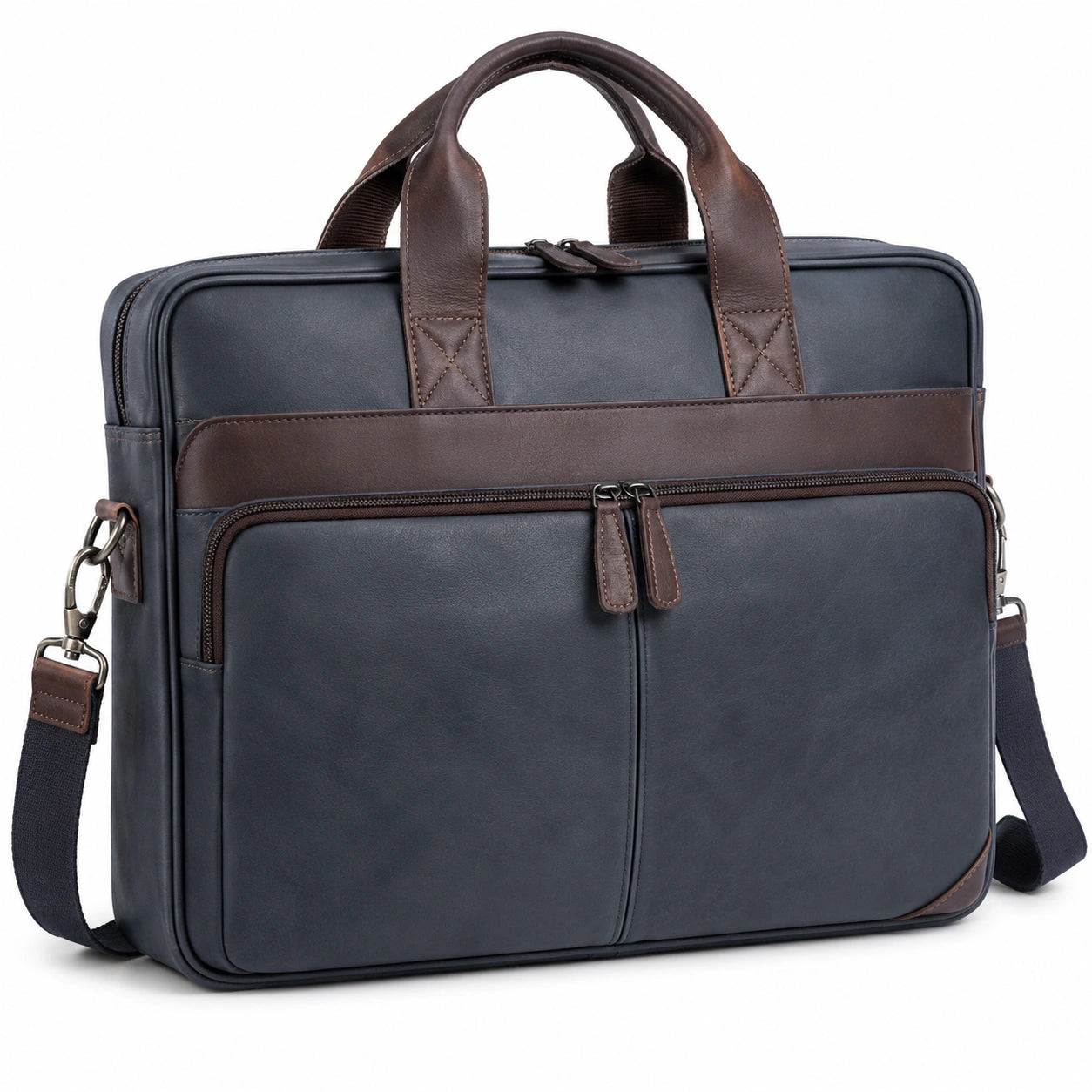 Maletín azul oscuro/marrón con correa ajustable para hombres