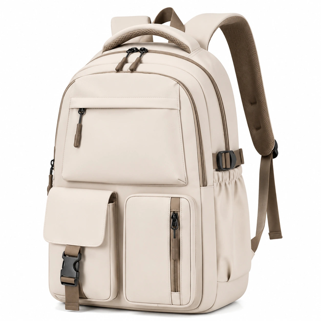 Mochila Beige Impermeable con Múltiples Bolsillos para Viaje