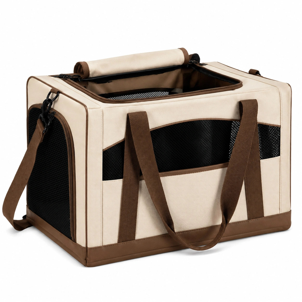 Transportín para Mascotas con Ventilación, Beige y Marrón
