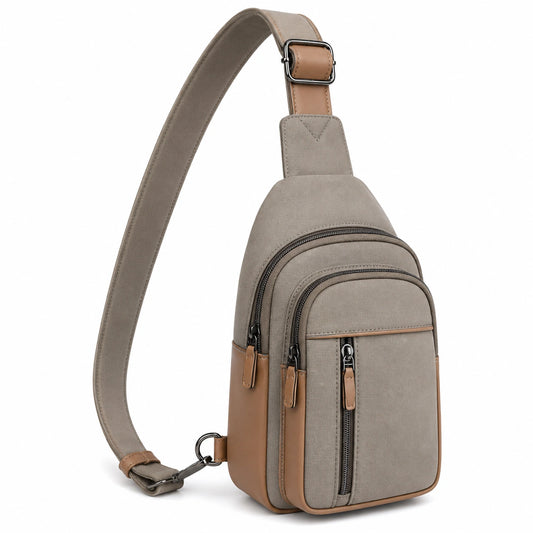 Bolso Bandolera Casual Unisex Ajustable Gris y Beige