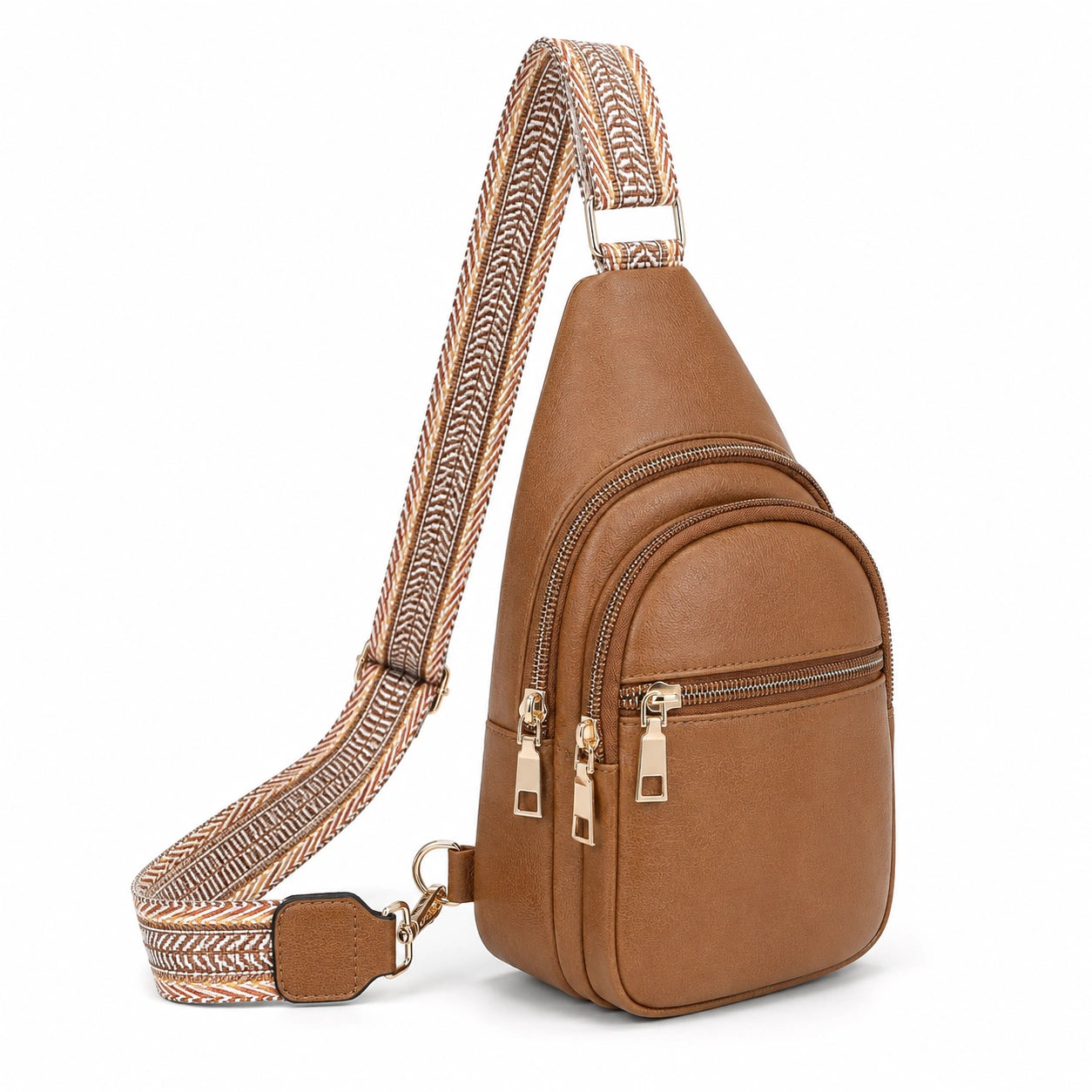 Bolso Bandolera Marrón con Correa Ajustable y Cremallera