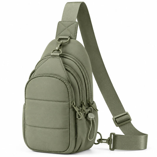 Mochila Bandolera Verde Oliva Unisex con Compartimientos Múltiples