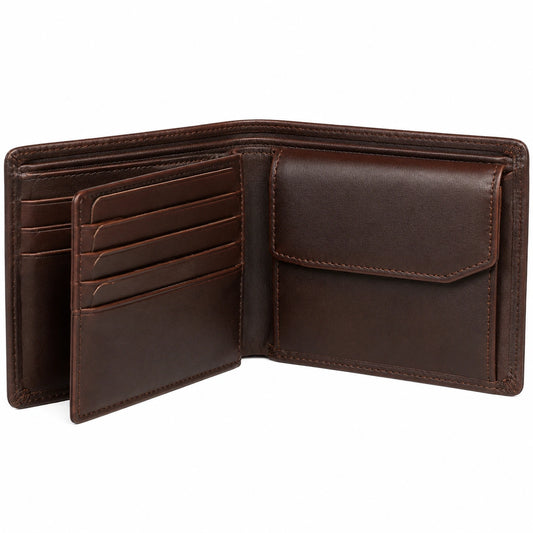 Cartera Billetera Marrón con Ranuras para Tarjetas y Monedero