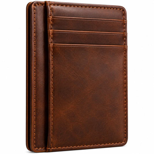 Cartera Minimalista para Hombre con Ranuras para Tarjetas en Marrón Oscuro