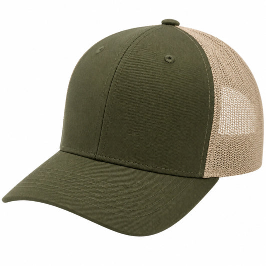 Gorra de Béisbol Verde Oliva con Malla Beige Ajustable