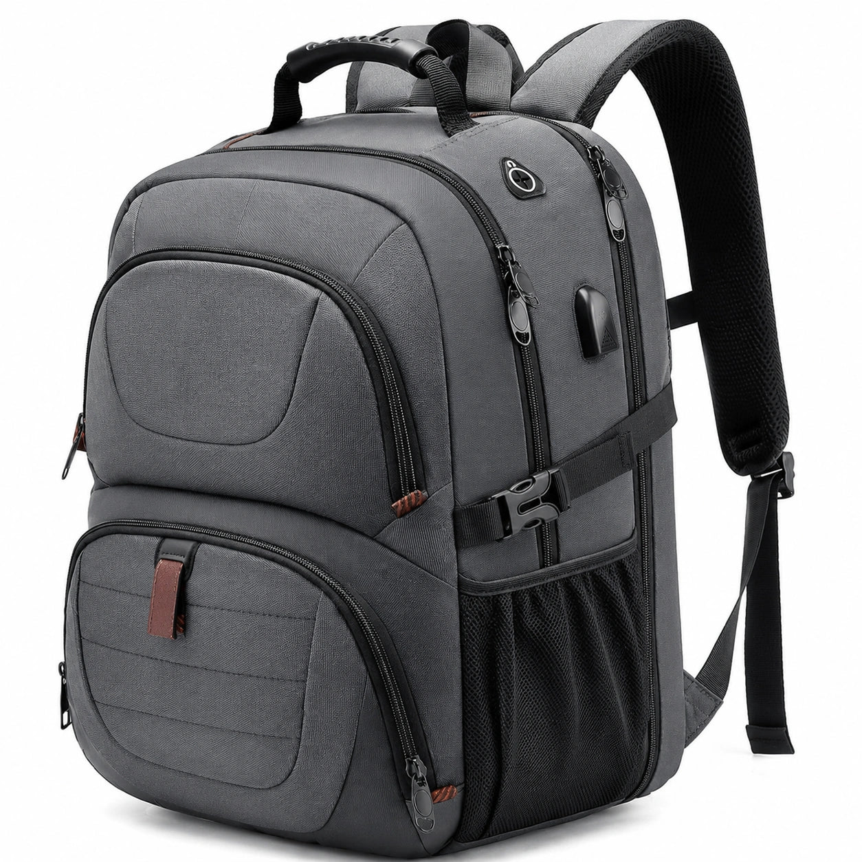 Mochila para portátil 15.6 pulgadas con puerto USB impermeable gris, 25L
