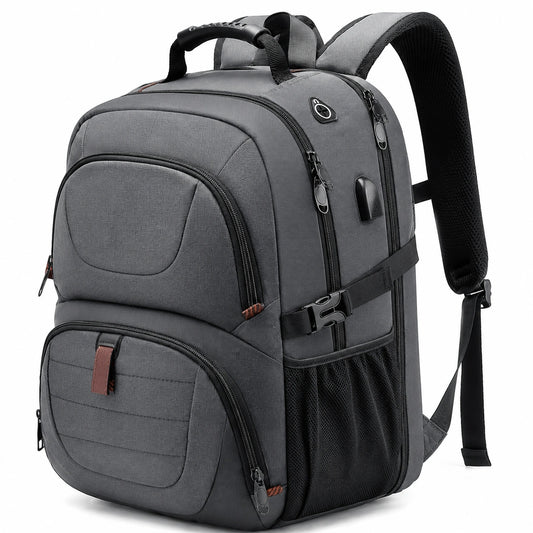 Mochila para portátil 15.6 pulgadas con puerto USB impermeable gris, 25L
