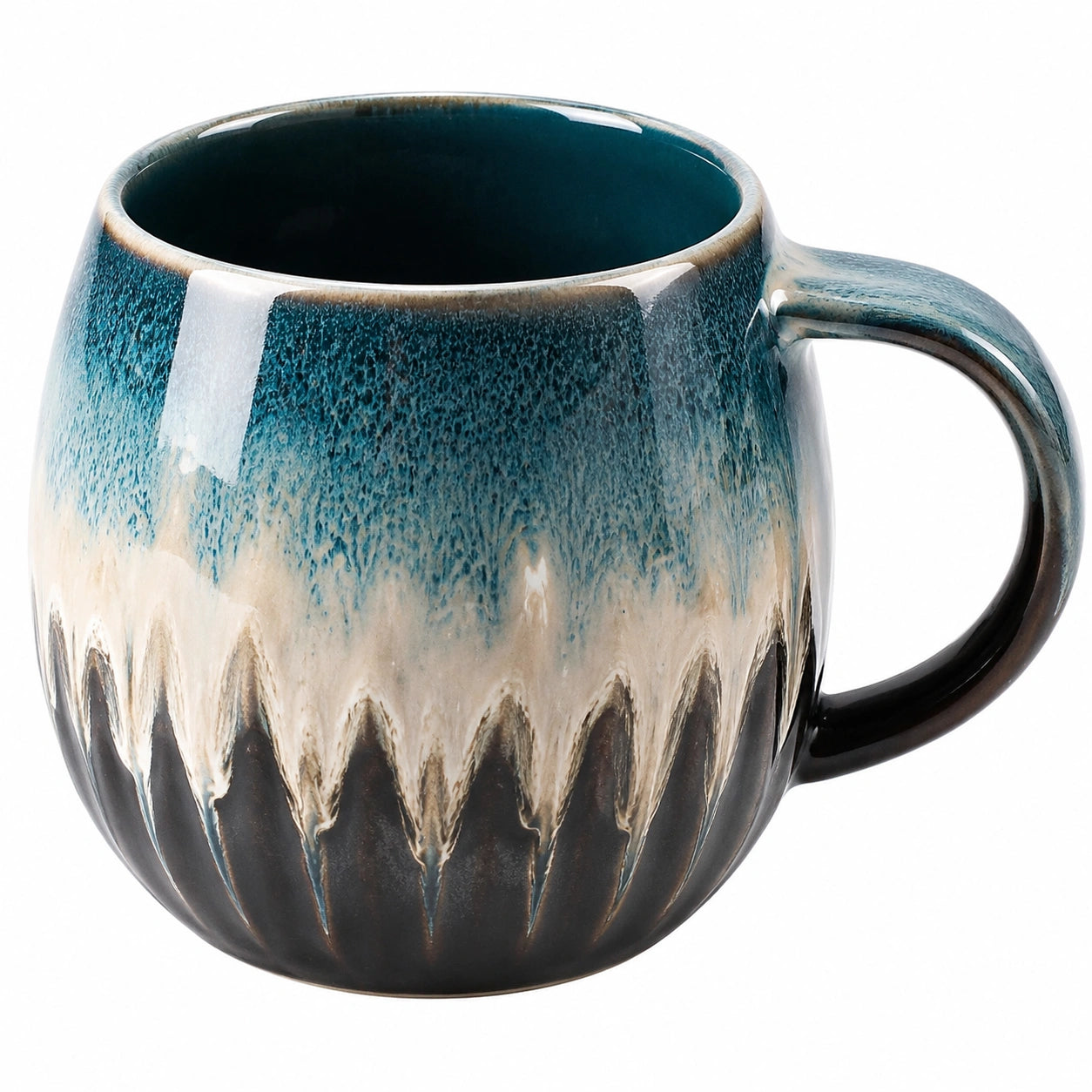 Taza de Cerámica Vidriada Azul/Beige 350ml