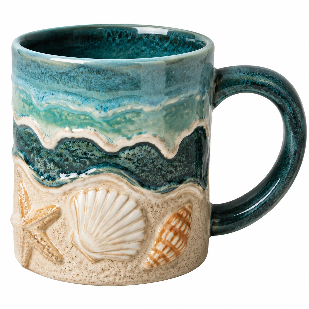 Taza de Cerámica con Diseño Marino en Relieve 350ml Azul y Beige