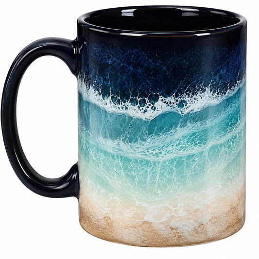 Taza de Cerámica con Diseño de Olas Marinas Azul