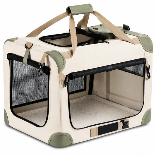 Jaula transportadora plegable para mascotas beige y verde