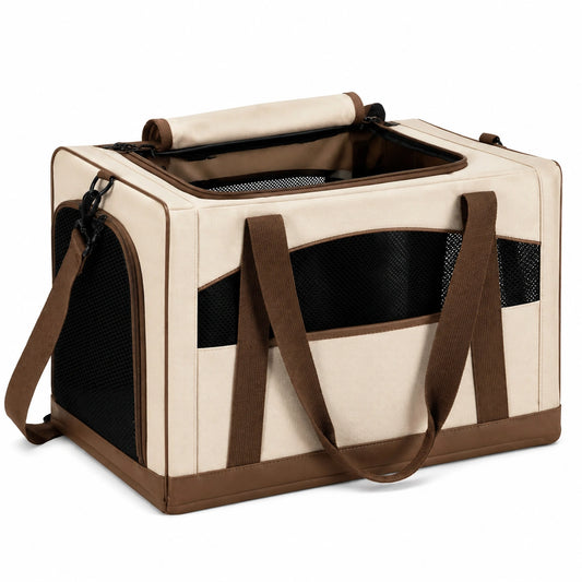 Transportín para Mascotas con Ventilación, Beige y Marrón