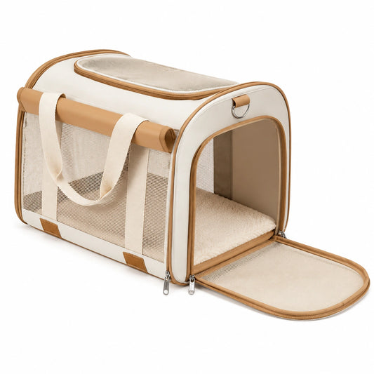 Transportín para Mascotas Cremallera Crema