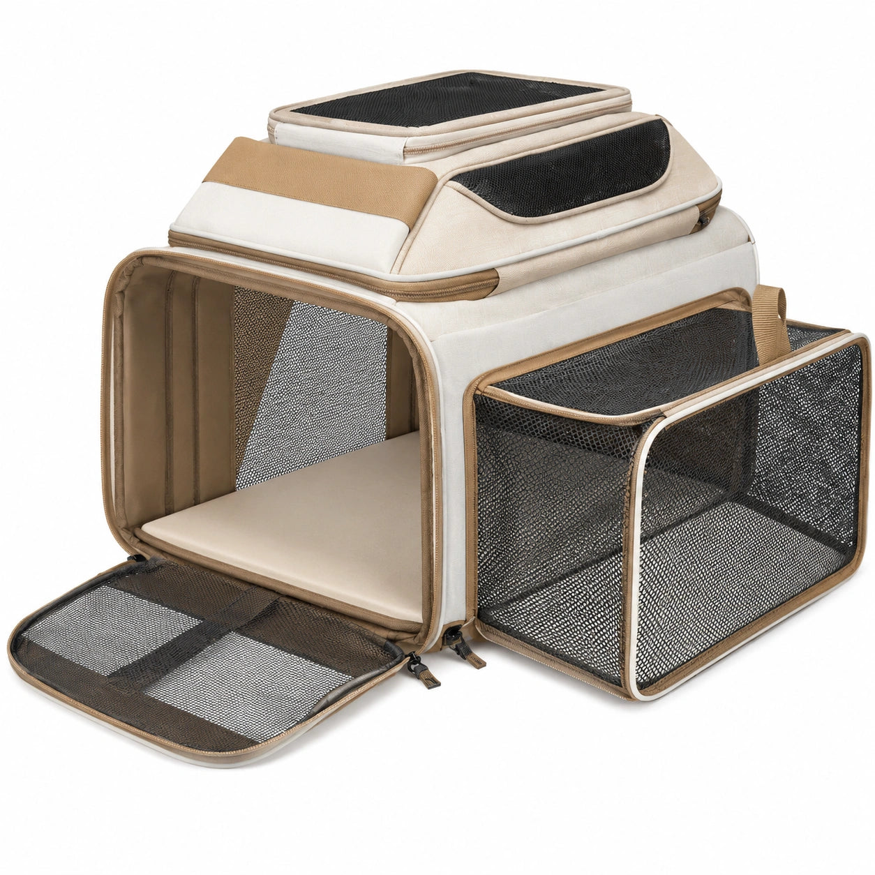 Transportín Extensible para Mascotas Pequeñas Beige y Marrón