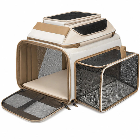 Transportín Extensible para Mascotas Pequeñas Beige y Marrón